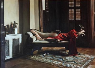 Harry McCormick Woman in Red on Divan