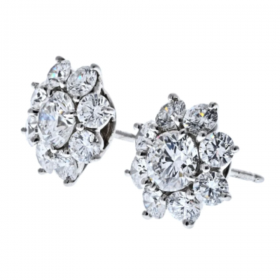 Harry Winston HARRY WINSTON 3 63 CARAT SUNFLOWER ROUND DIAMOND CLUSTER STUD EARRINGS