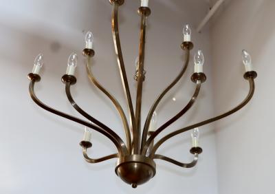 Hart Associates Associates 1970s Patinated Brass 12 Arm Chandelier Attributed To Hart Associates