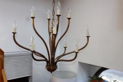 Hart Associates Associates 1970s Patinated Brass 12 Arm Chandelier Attributed To Hart Associates