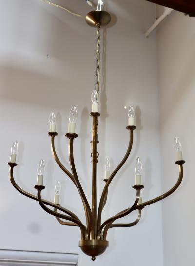 Hart Associates Associates 1970s Patinated Brass 12 Arm Chandelier Attributed To Hart Associates