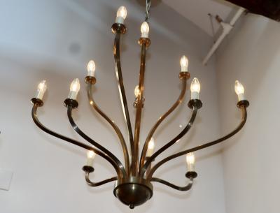 Hart Associates Associates 1970s Patinated Brass 12 Arm Chandelier Attributed To Hart Associates
