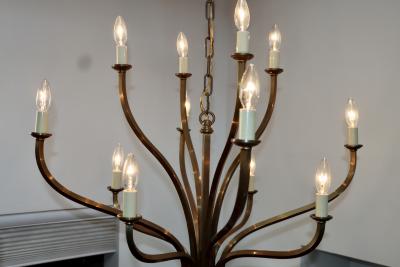 Hart Associates Associates 1970s Patinated Brass 12 Arm Chandelier Attributed To Hart Associates