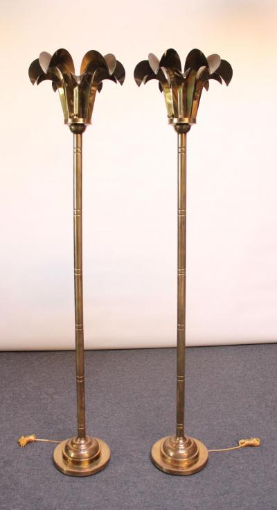 Hart Associates Pair of Vintage Brass Palm Tree Frond Floor Lamps by Hart Associates