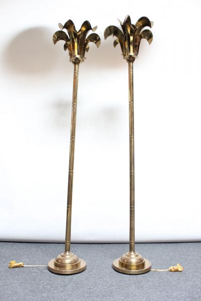 Hart Associates Pair of Vintage Brass Palm Tree Frond Floor Lamps by Hart Associates