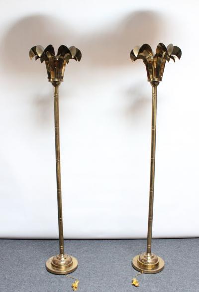 Hart Associates Pair of Vintage Brass Palm Tree Frond Floor Lamps by Hart Associates