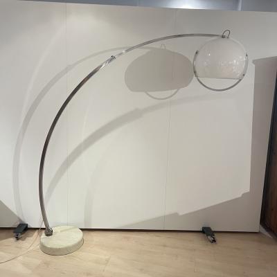Harvey Guzzini Arc Floor Lamp by Guzzini Aluminum Travertine Italy circa 1970