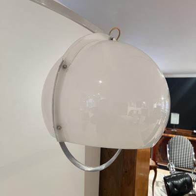 Harvey Guzzini Arc Floor Lamp by Guzzini Aluminum Travertine Italy circa 1970