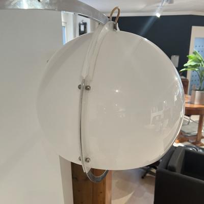 Harvey Guzzini Arc Floor Lamp by Guzzini Aluminum Travertine Italy circa 1970