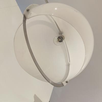 Harvey Guzzini Arc Floor Lamp by Guzzini Aluminum Travertine Italy circa 1970