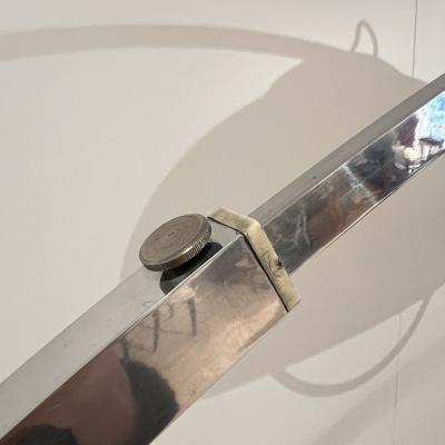 Harvey Guzzini Arc Floor Lamp by Guzzini Aluminum Travertine Italy circa 1970