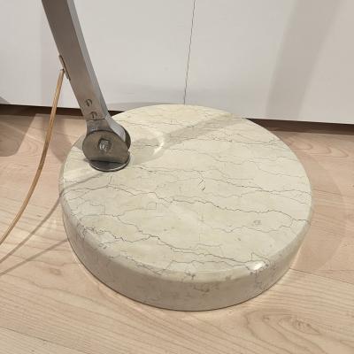 Harvey Guzzini Arc Floor Lamp by Guzzini Aluminum Travertine Italy circa 1970