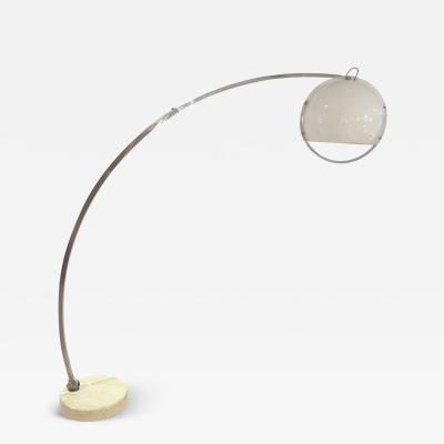 Harvey Guzzini Arc Floor Lamp by Guzzini Aluminum Travertine Italy circa 1970