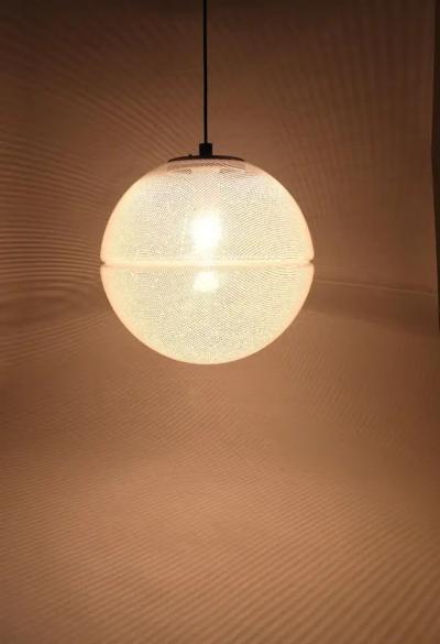 Harvey Guzzini Harvey Guzzini Post Modern Striped Op Art Globe Pendant Lamp by Meblo 1970s