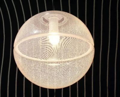 Harvey Guzzini Harvey Guzzini Post Modern Striped Op Art Globe Pendant Lamp by Meblo 1970s