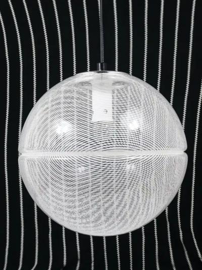 Harvey Guzzini Harvey Guzzini Post Modern Striped Op Art Globe Pendant Lamp by Meblo 1970s