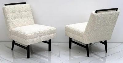 Harvey Probber 1950s Harvey Probber Style Ebonized Slipper Lounge Chairs in Heavy Boucle