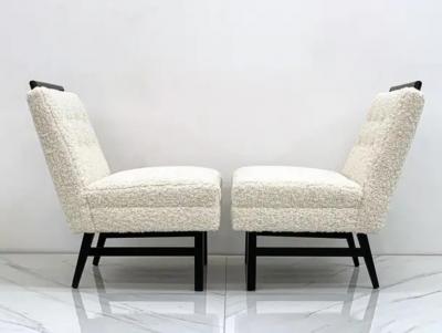 Harvey Probber 1950s Harvey Probber Style Ebonized Slipper Lounge Chairs in Heavy Boucle