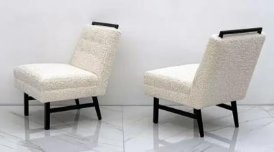 Harvey Probber 1950s Harvey Probber Style Ebonized Slipper Lounge Chairs in Heavy Boucle