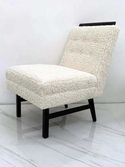 Harvey Probber 1950s Harvey Probber Style Ebonized Slipper Lounge Chairs in Heavy Boucle