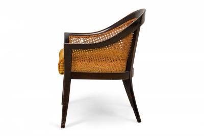 Harvey Probber American Mid Century Dark Wood Caning and Striped Upholstery Ar