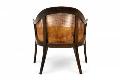 Harvey Probber American Mid Century Dark Wood Caning and Striped Upholstery Ar