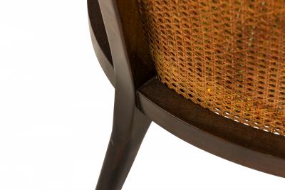 Harvey Probber American Mid Century Dark Wood Caning and Striped Upholstery Ar