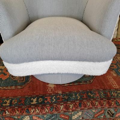 Harvey Probber Drexel Faux Shearling Ticking Swivel Chair