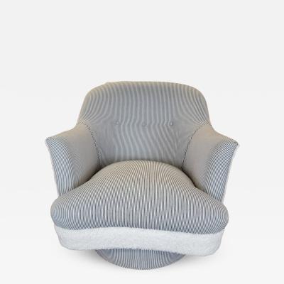 Harvey Probber Drexel Faux Shearling Ticking Swivel Chair