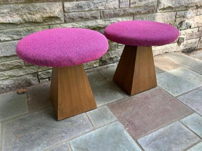 Harvey Probber Fantastic Pair Harvey Probber style Triangular Walnut Base Stools Mid Century