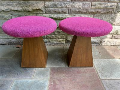Harvey Probber Fantastic Pair Harvey Probber style Triangular Walnut Base Stools Mid Century