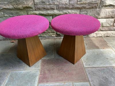 Harvey Probber Fantastic Pair Harvey Probber style Triangular Walnut Base Stools Mid Century