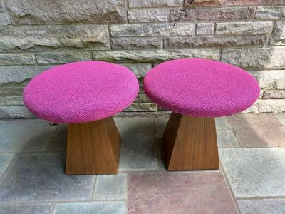 Harvey Probber Fantastic Pair Harvey Probber style Triangular Walnut Base Stools Mid Century