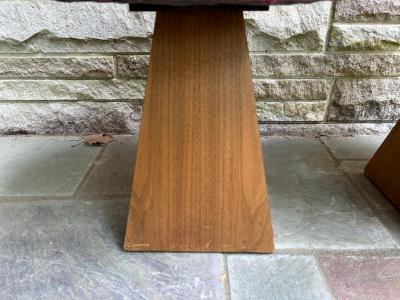 Harvey Probber Fantastic Pair Harvey Probber style Triangular Walnut Base Stools Mid Century