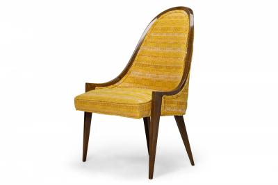 Harvey Probber Gondola Mahogany and Gold Woven Upholstery Pull Up Side Chair