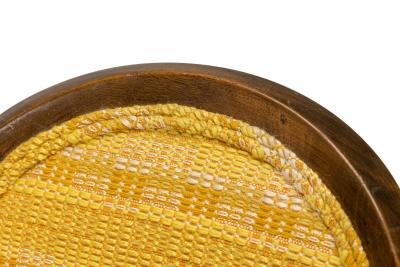 Harvey Probber Gondola Mahogany and Gold Woven Upholstery Pull Up Side Chair