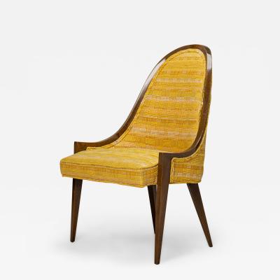 Harvey Probber Gondola Mahogany and Gold Woven Upholstery Pull Up Side Chair