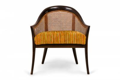 Harvey Probber Harvey Probber American Dark Wood Caning and Striped Upholstery Armchair