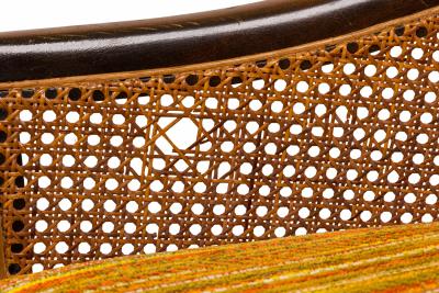 Harvey Probber Harvey Probber American Dark Wood Caning and Striped Upholstery Armchair