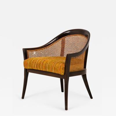 Harvey Probber Harvey Probber American Dark Wood Caning and Striped Upholstery Armchair