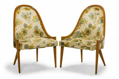 Harvey Probber Harvey Probber American Floral Print Gondola Mahogany Pull Up Side Chairs