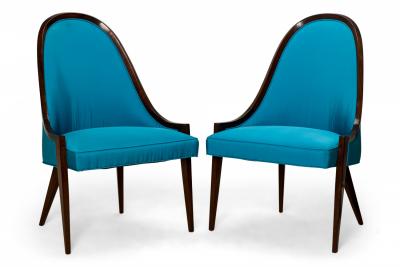 Harvey Probber Harvey Probber American Peacock Blue Gondola Mahogany Pull Up Side Chairs