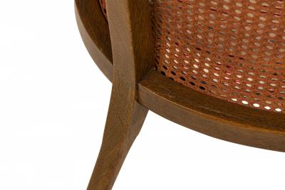 Harvey Probber Harvey Probber American Wood Caning and Striped Upholstery Armchair