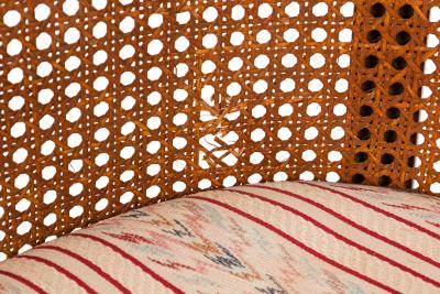 Harvey Probber Harvey Probber American Wood Caning and Striped Upholstery Armchair