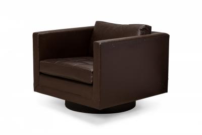 Harvey Probber Harvey Probber AmericanBrown VinylSwivel Cube Lounge Armchair