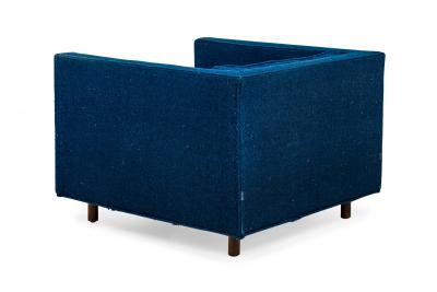Harvey Probber Harvey Probber AmericanCube Form Blue Textured FabricLounge Armchair