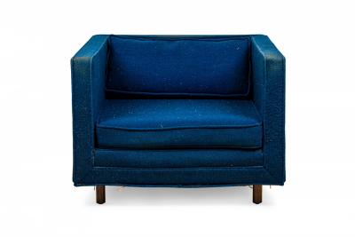 Harvey Probber Harvey Probber AmericanCube Form Blue Textured FabricLounge Armchair