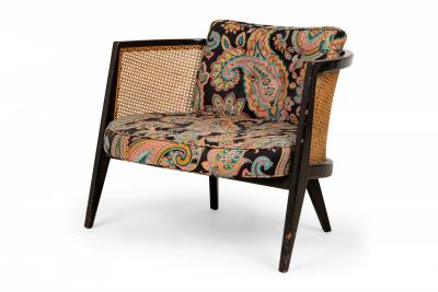 Harvey Probber Harvey Probber AmericanWood Caning and Paisley FabricHoop Lounge Chair