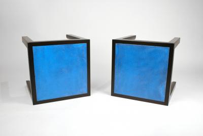 Harvey Probber Harvey Probber Blue Enameled Copper and Espresso Mahogany Side Tables