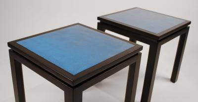 Harvey Probber Harvey Probber Blue Enameled Copper and Espresso Mahogany Side Tables